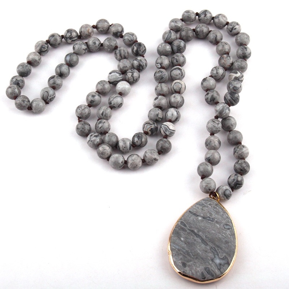 Gemstone Knotted Necklace with Drop Pendant - Picture 4 of 4